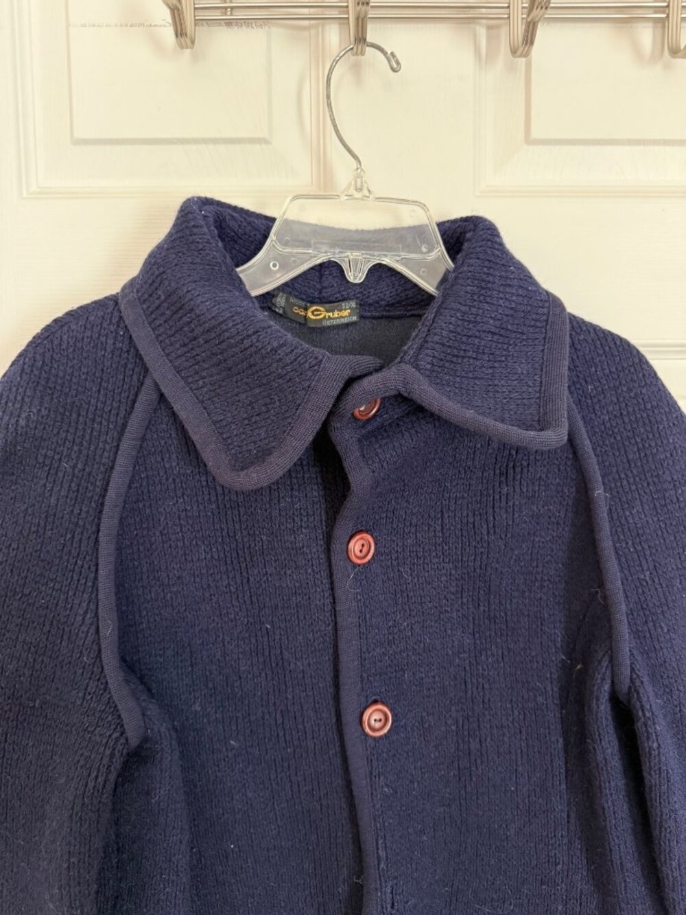 Vintage Carlo Gruber Navy Blue Button Coat Boiled Wool XL 70s Nautical Old Money - Picture 2 of 8